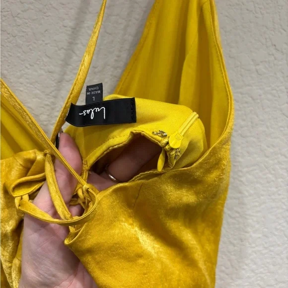 NWOT‎ Lulus In Love Forever Mustard Yellow Satin Lace-Up High-Low Maxi Dress - Picture 7 of 10